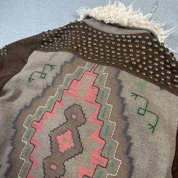 Double D Ranch Wear Jacket Womens 1X Brown Suede Southwestern Aztec Fringe - Picture 8 of 11
